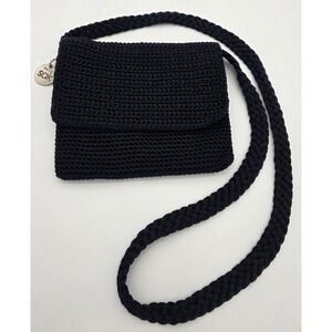The Sak Crochet Woven Crossbody Small Bag Black Boho Shoulder‎ Purse #0257